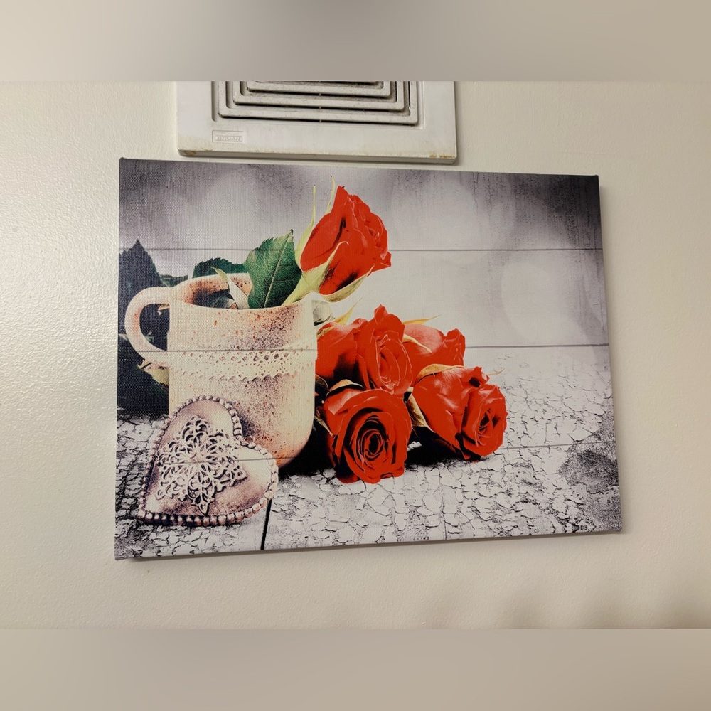 Floral Canvas Wall Art with Red Roses